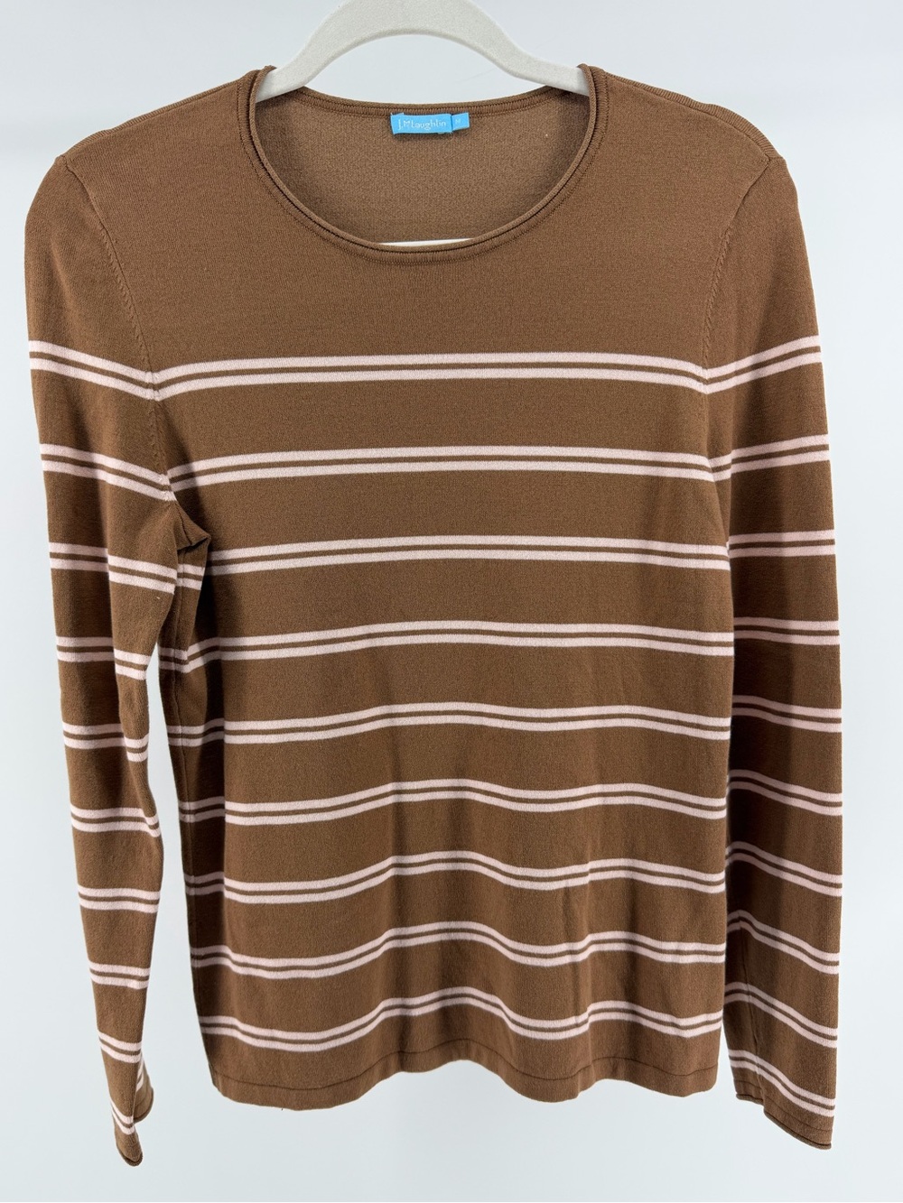 J.McLaughlin Poet Brown Striped Crew Neck Long Sleeve Sweater, Women's Medium